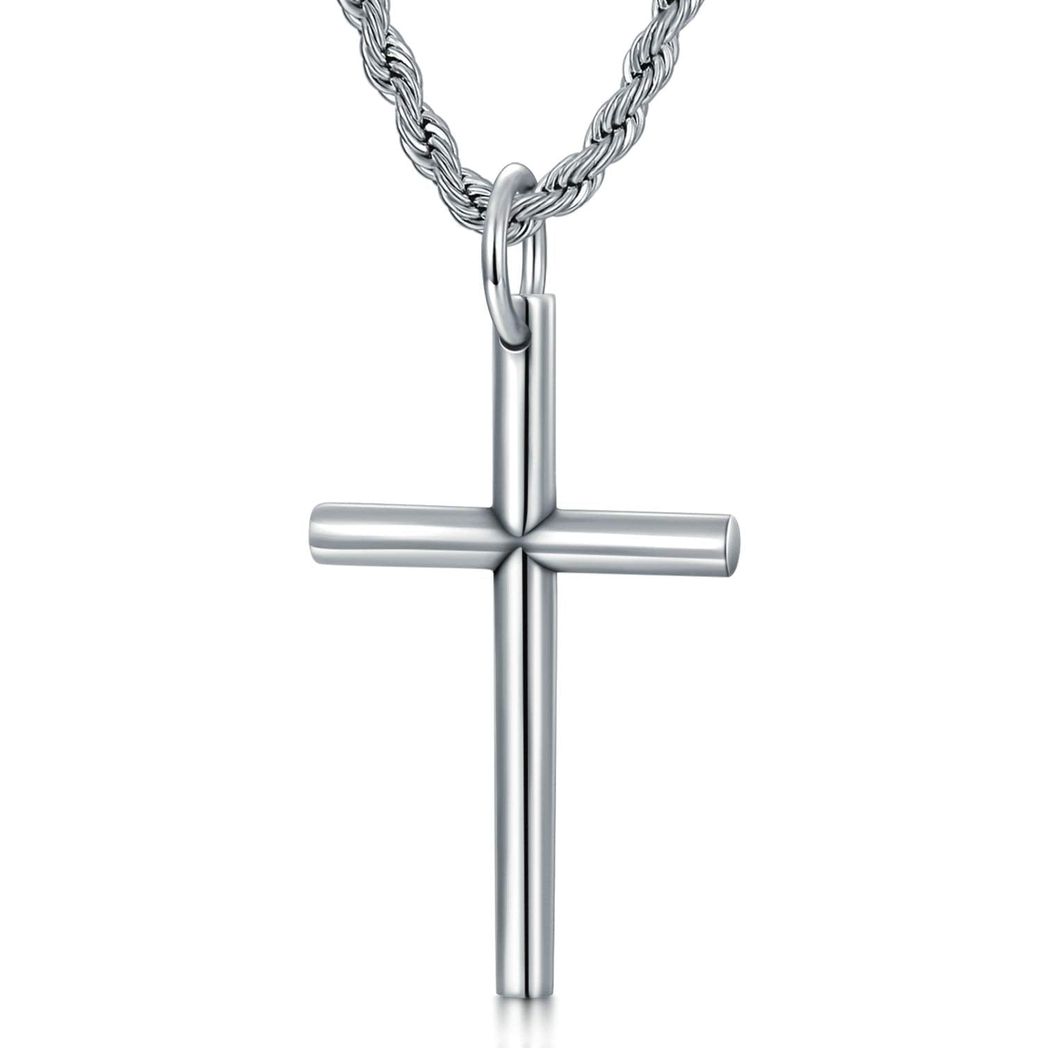 SISGEM Cross Necklace Cuban Chain Necklace Chain Necklace Sterling Silver Cross Pendant Necklace for Men
